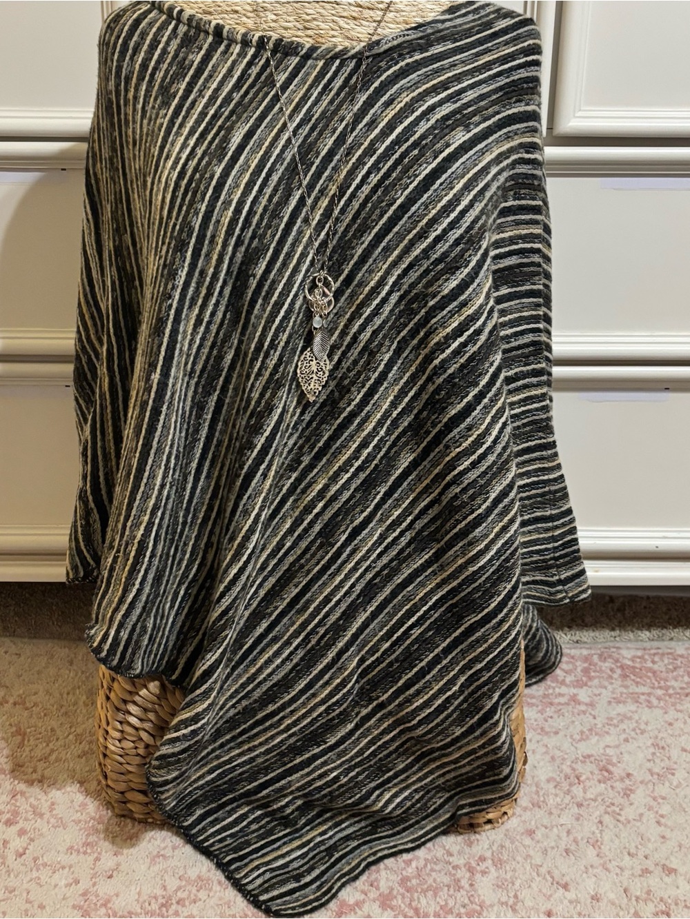 Striped Black & Cream Women's Knit Poncho